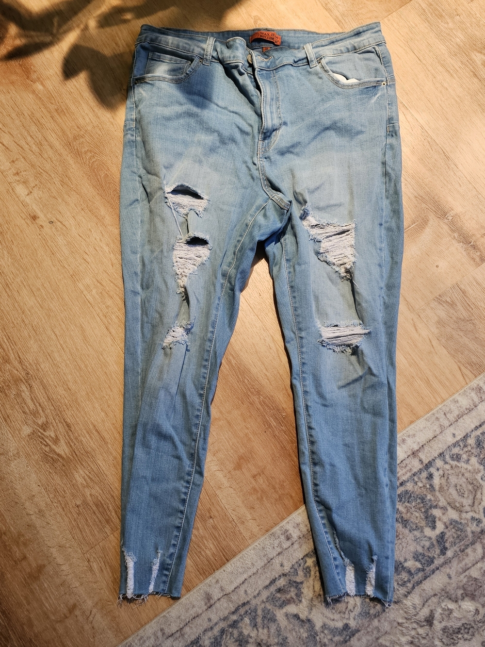 Womens Light Blue Wax Jean Skinny Jeans Size 18 Ripped Pants Butt I Love You